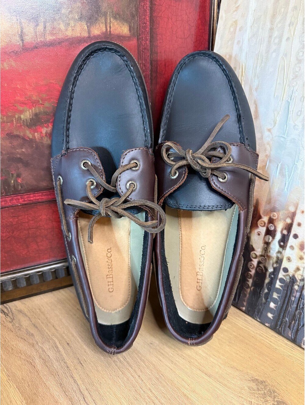 G.H. Bass & Co. Men's Two-Tone Leather Boat Shoes Size 12M